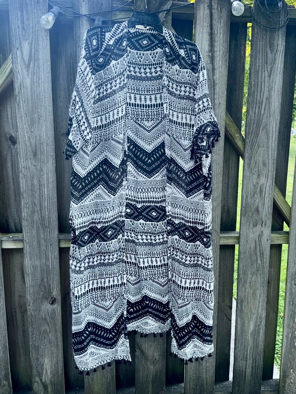 Lovestitch Black & White Aztec Open Cardigan Kimono cover up
